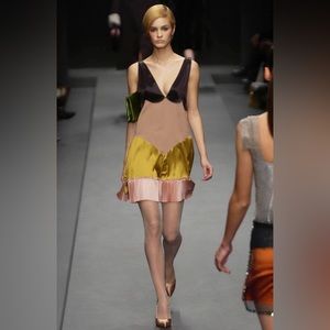 Prada Colorblock Silk Mini Dress Vintage 2002 Fall Winter IT 40 / US 4